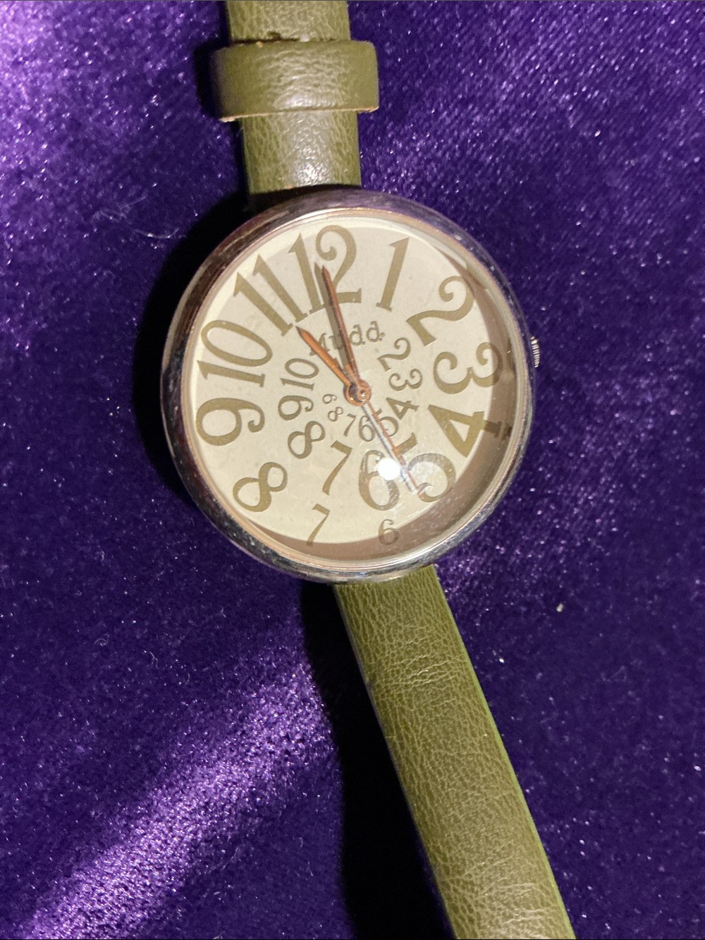 Whimsical Large Numeral Round Face Watch - Olive Green Strap